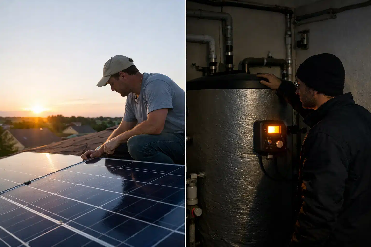 Système de stockage d'énergie solaire thermique pour chauffage nocturne avec batteries et panneaux photovoltaïques